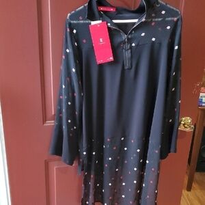 Kasper Black Tunic with Red and White Accents Nwt
